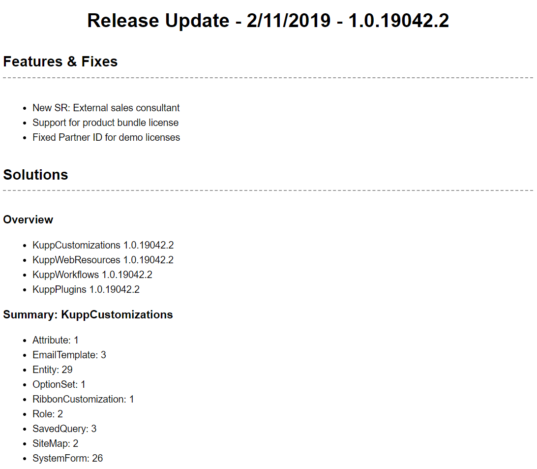 Kupp: Dynamics CRM Versioning & Release Notes In Release Notes Template Doc
